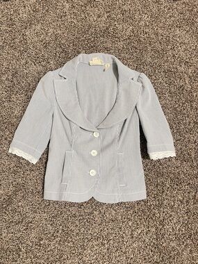 Y2K Guess Blue and White Pinstripe 3/4 Sleeve Blazer